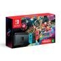 Nintendo Switch com Joy-Con azul neon e vermelho neon. Nintendo Switch é console de videogame doméstico da Nintendo. Além de proporcionar diversão em 
