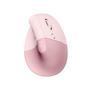 Mouse sem fio logitech lift vertical bluetooth rosa 4000 dpi - 910-006472    deixe sua mão elevada para o máximo conforto  os dias no escritório serão