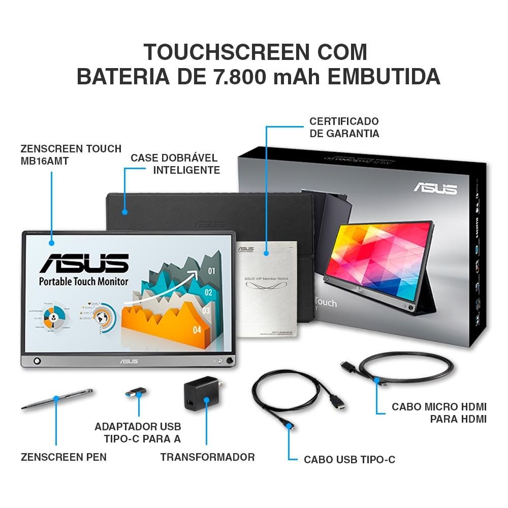 Monitor Portátil Asus LED 15.6 Touch | KaBuM!
