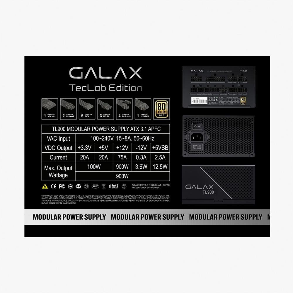 Fonte Galax TecLab Edition, TL 900W, Gold | KaBuM!