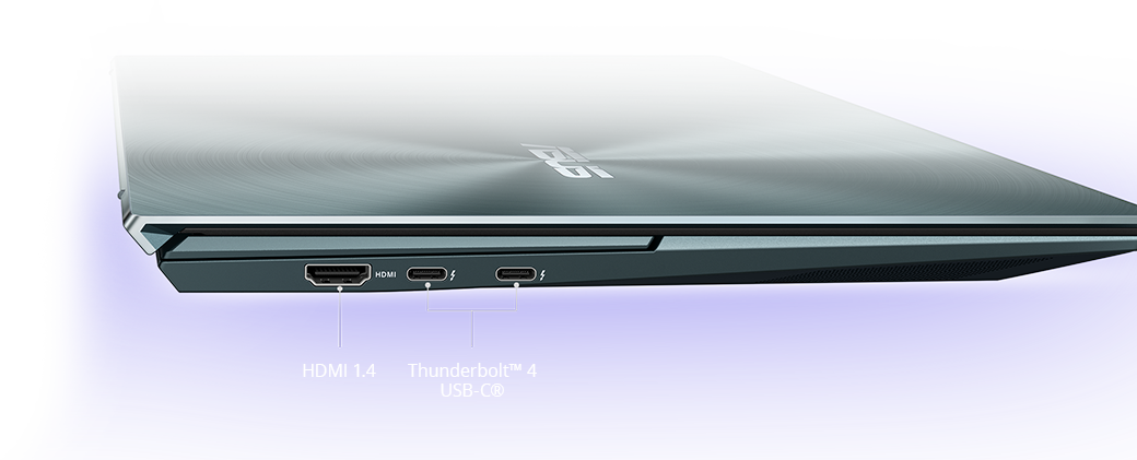 foto ilustrativa vista lateral esquerda, com conexões HDMI 2.0 e USB-C Thunderbolt 4