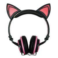 Ampulheta de orelha de gato, fones de ouvido com fio tipo glitter