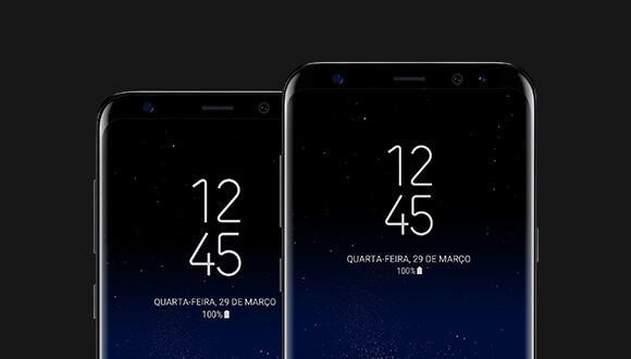 Metade superior da visão dianteira do Galaxy S8 e S8+