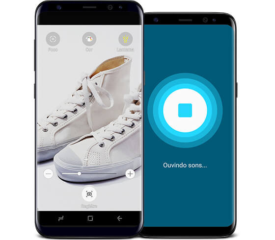 Visão frontal do Galaxy S8 e S8+ mostrando o recurso de acessibilidade
