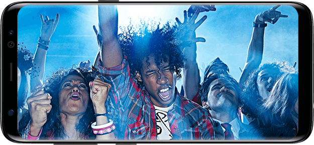 Galaxy S8 in a horizontal position with a portion of the background image on screen