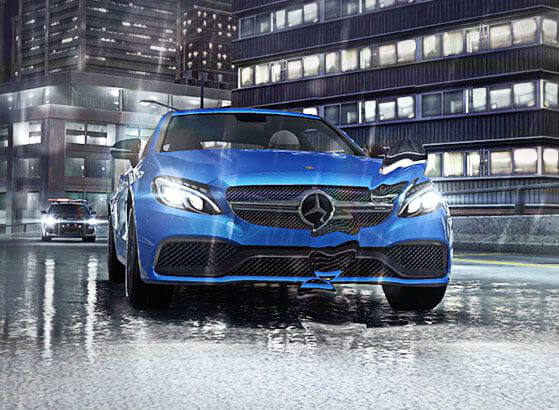 Foto de um carro azul acelerando na tela do Galaxy S8