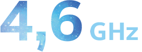 Texto 4,6 GHz grafado em azul com textura representando a galáxia.