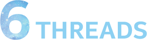 Texto 6 Threads grafado em azul com textura representando a galáxia. 
